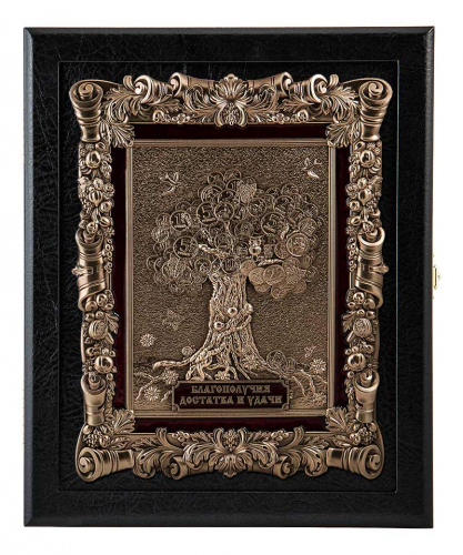 Ключница "Денежное дерево"- кожа, цвет черный(венге). 27х22х7 см.,шильд объемный медный